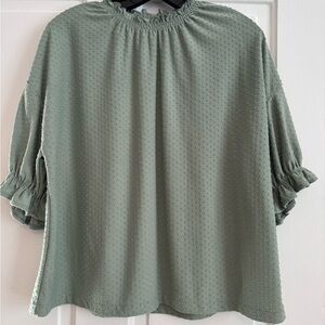 Madewell Sage Green Dotted Puff Sleeve Top